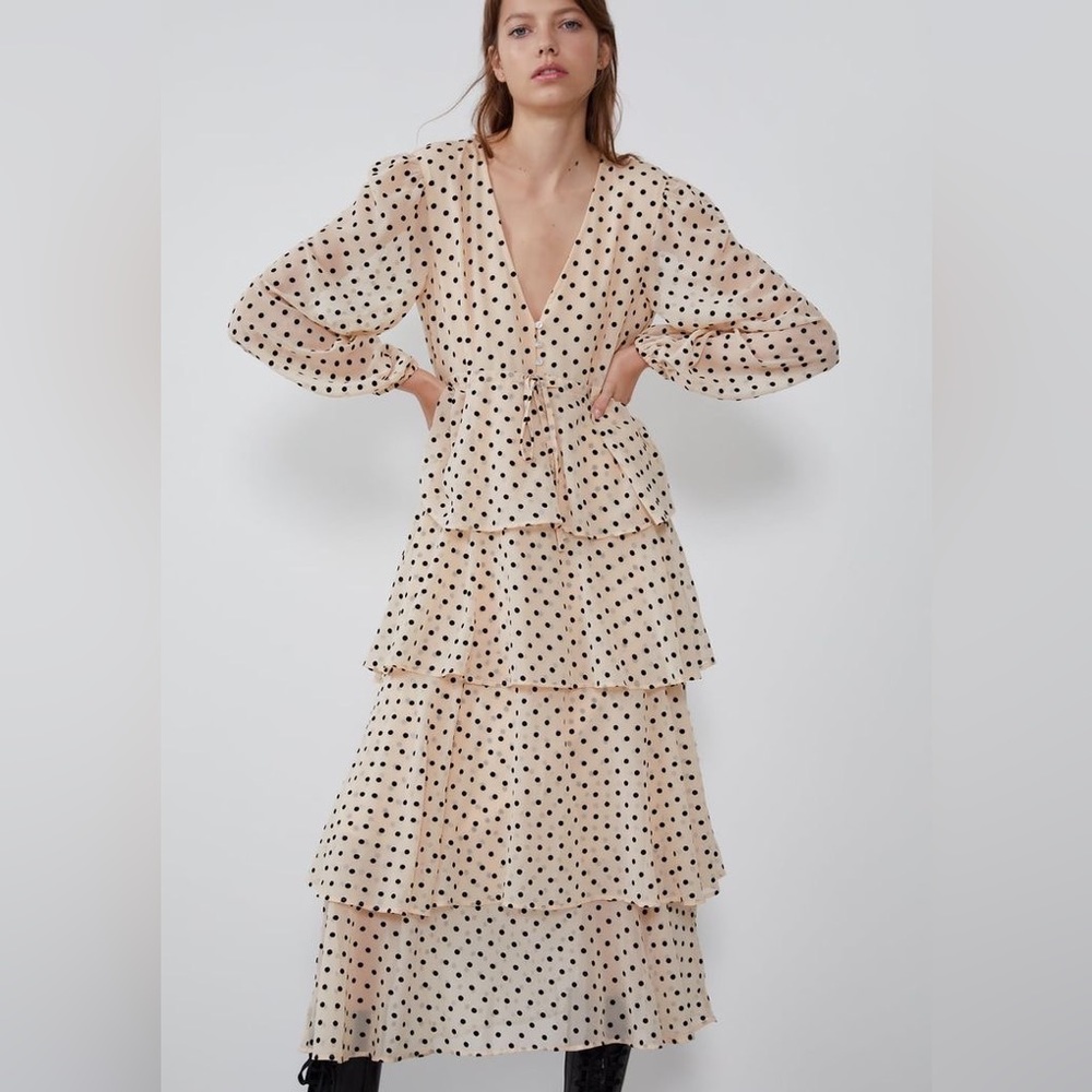 Zara Polka Dot Tiered Dress - Picture 4 of 9